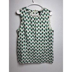 Madison Womens L Silk Cotton Blouse Geometric Sleeveless Exposed Zip Lined